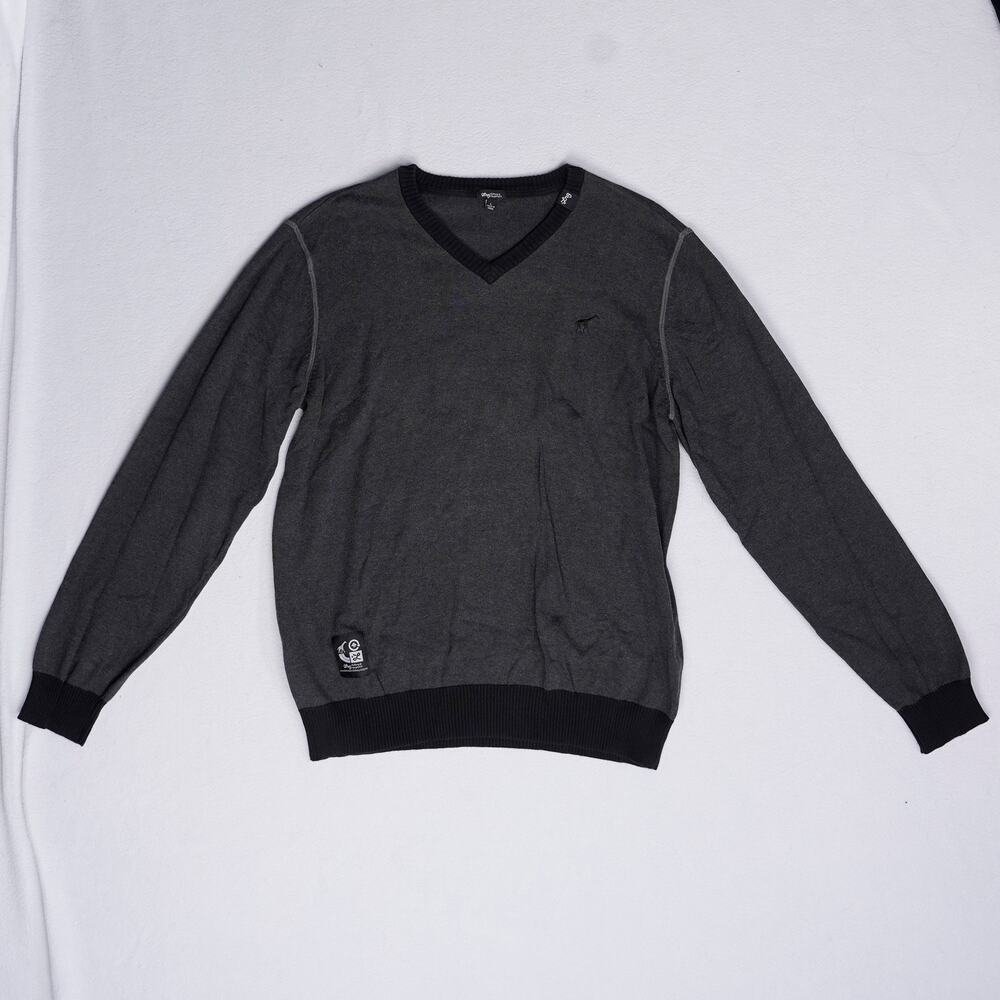 LRG Lifted Research Group V-Neck Sweater Mens L Charcoal Grey Giraffe NWOT